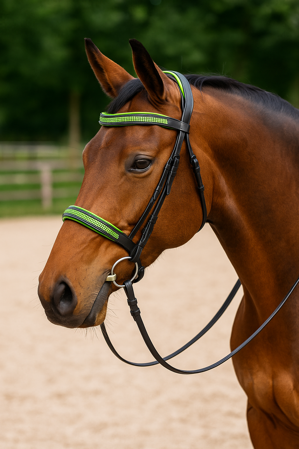 EquiPride Neon Luxe Crystal Bridle – Black & Green Padded Comfort Fit EquiPride Neon Luxe Crystal Bridle – Black & Green Padded Comfort Fit