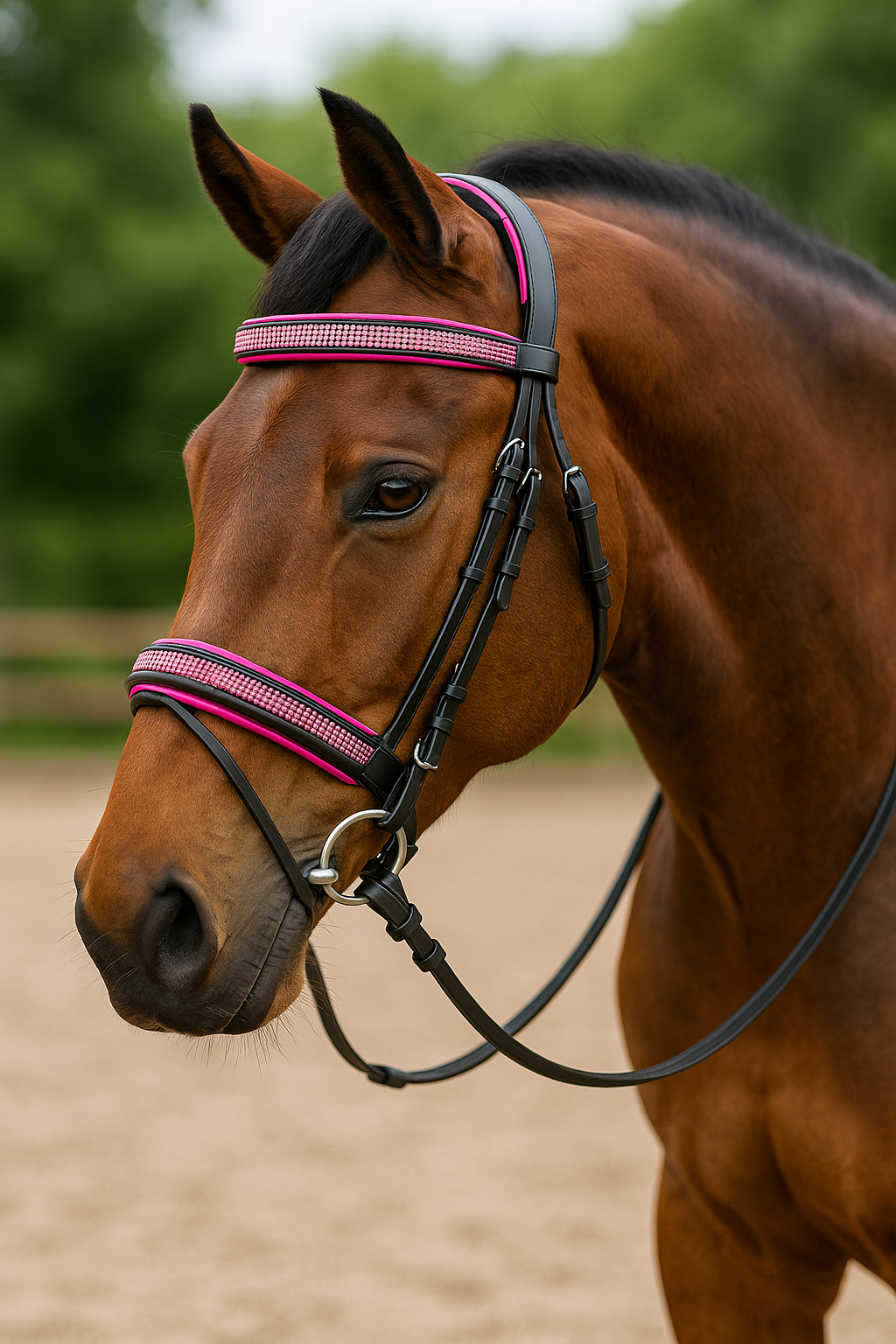 EquiPride Rose Crystal Comfort Bridle – Black & Hot Pink Padded Elegance EquiPride Rose Crystal Comfort Bridle – Black & Hot Pink Padded Elegance