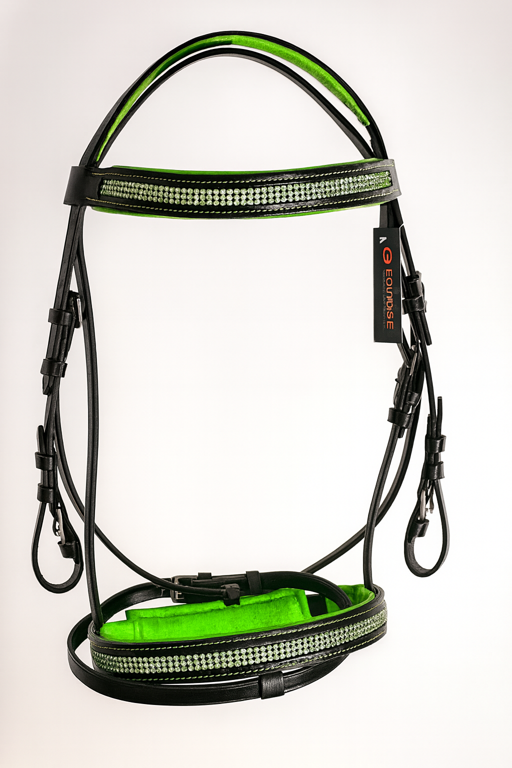 EquiPride Neon Luxe Crystal Bridle – Black & Green Padded Comfort Fit EquiPride Neon Luxe Crystal Bridle – Black & Green Padded Comfort Fit