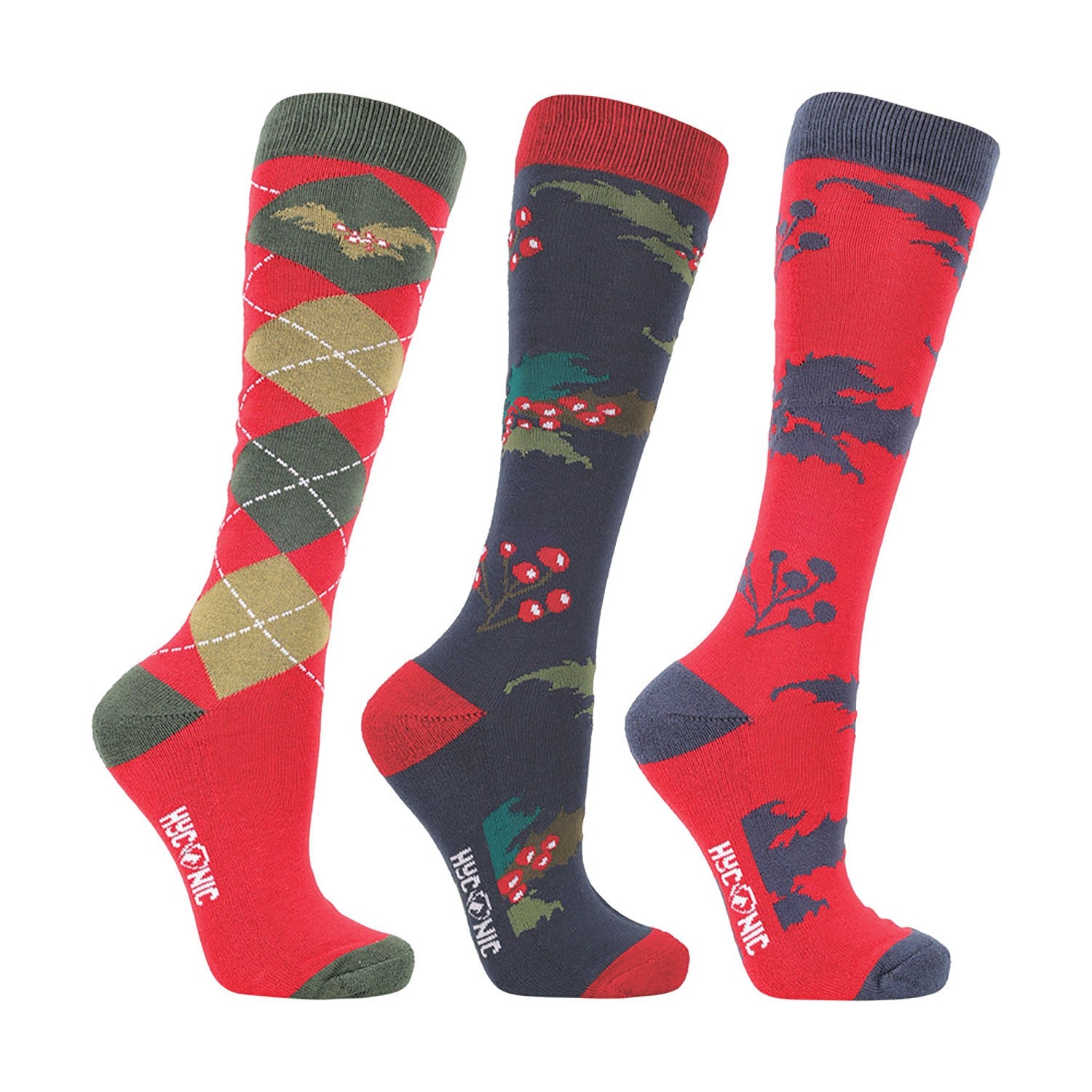HYCONIC Christmas Holly Socks by Hy Equestrian (Pack of 3) HYCONIC Christmas Holly Socks by Hy Equestrian (Pack of 3)