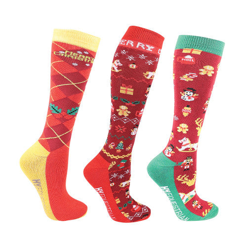 Hy Equestrian Christmas Cross Stitch Socks (Pack of 3) Hy Equestrian Christmas Cross Stitch Socks (Pack of 3)